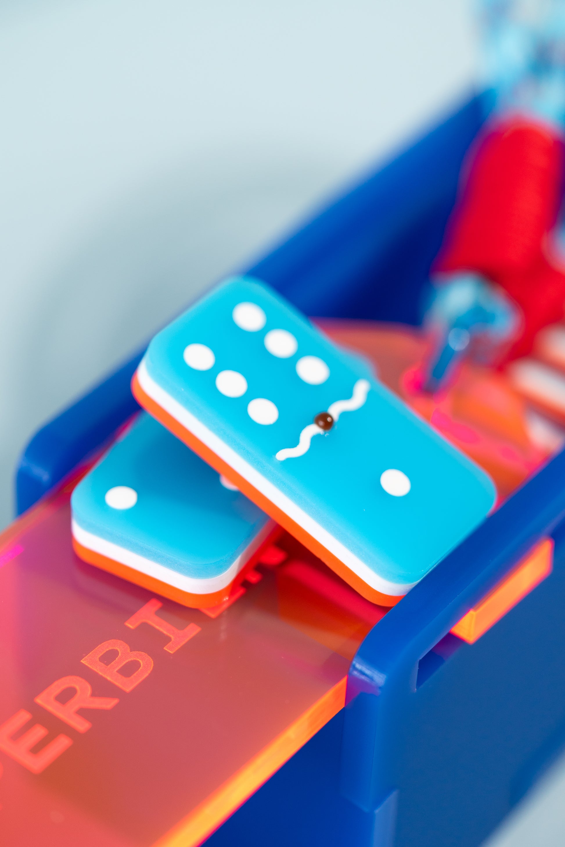 BANDERITA - Glow in the Dark Blue, White & Fluorescent Pink & Carnelian Stone Dominó Set